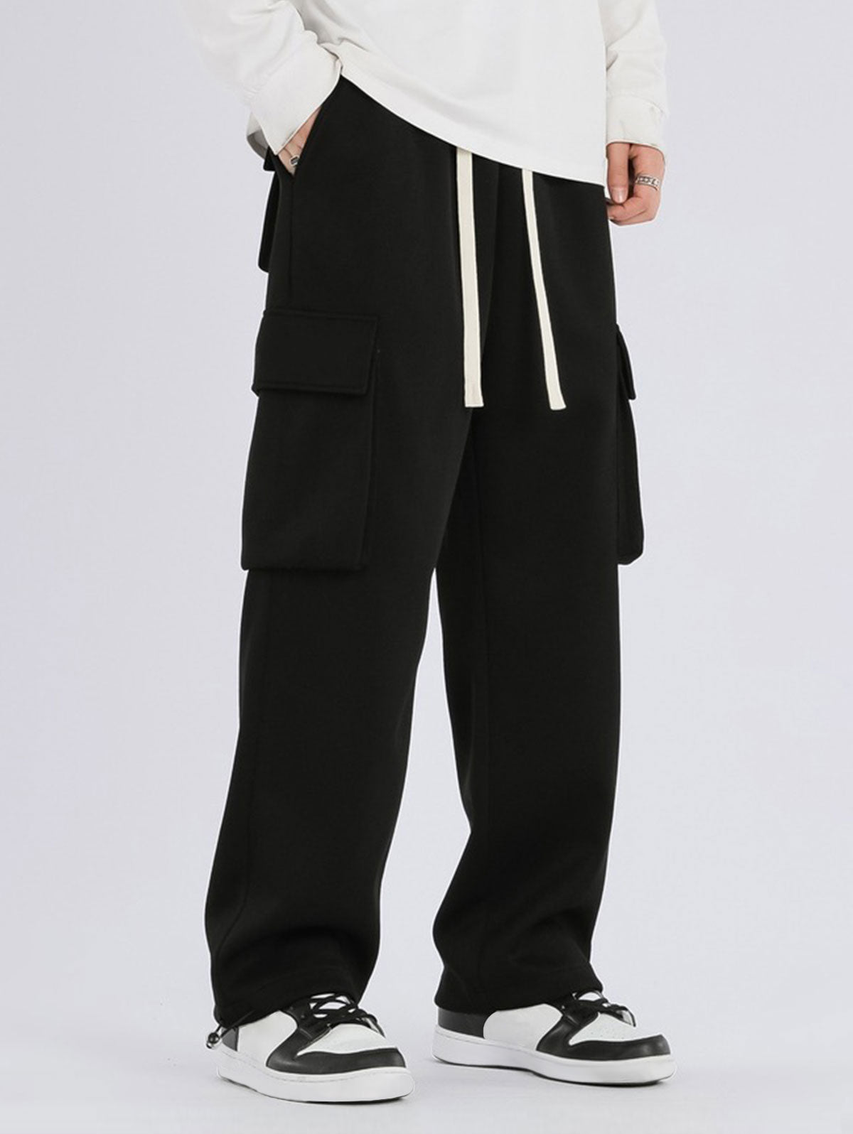 Letter Embroidered Multi Pockets Design Drawstring Cargo Pants