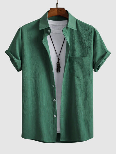 Mens Solid Color Textured Short Sleeves Shirt