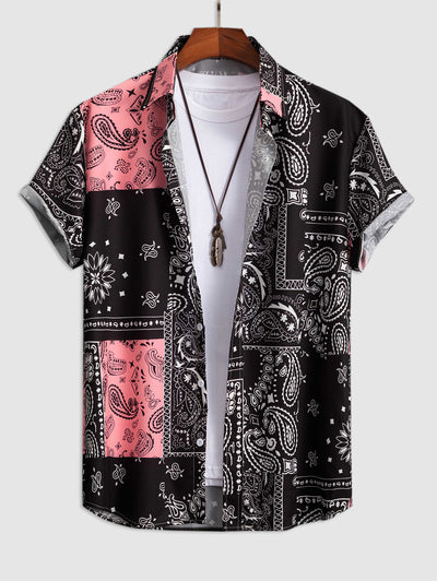 Chemise à motif cachemire de style ethnique pour hommes