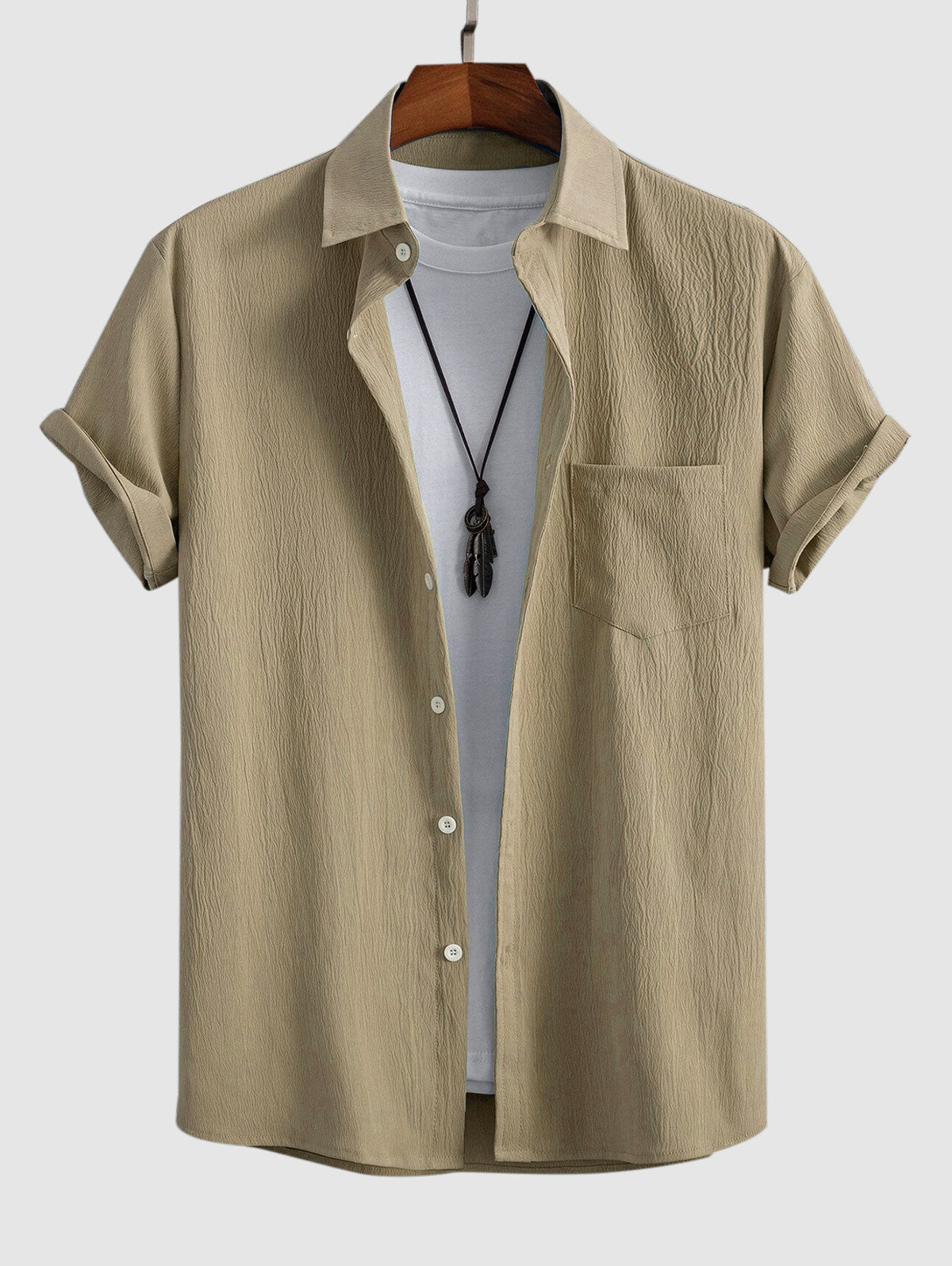 Mens Solid Color Textured Short Sleeves Shirt