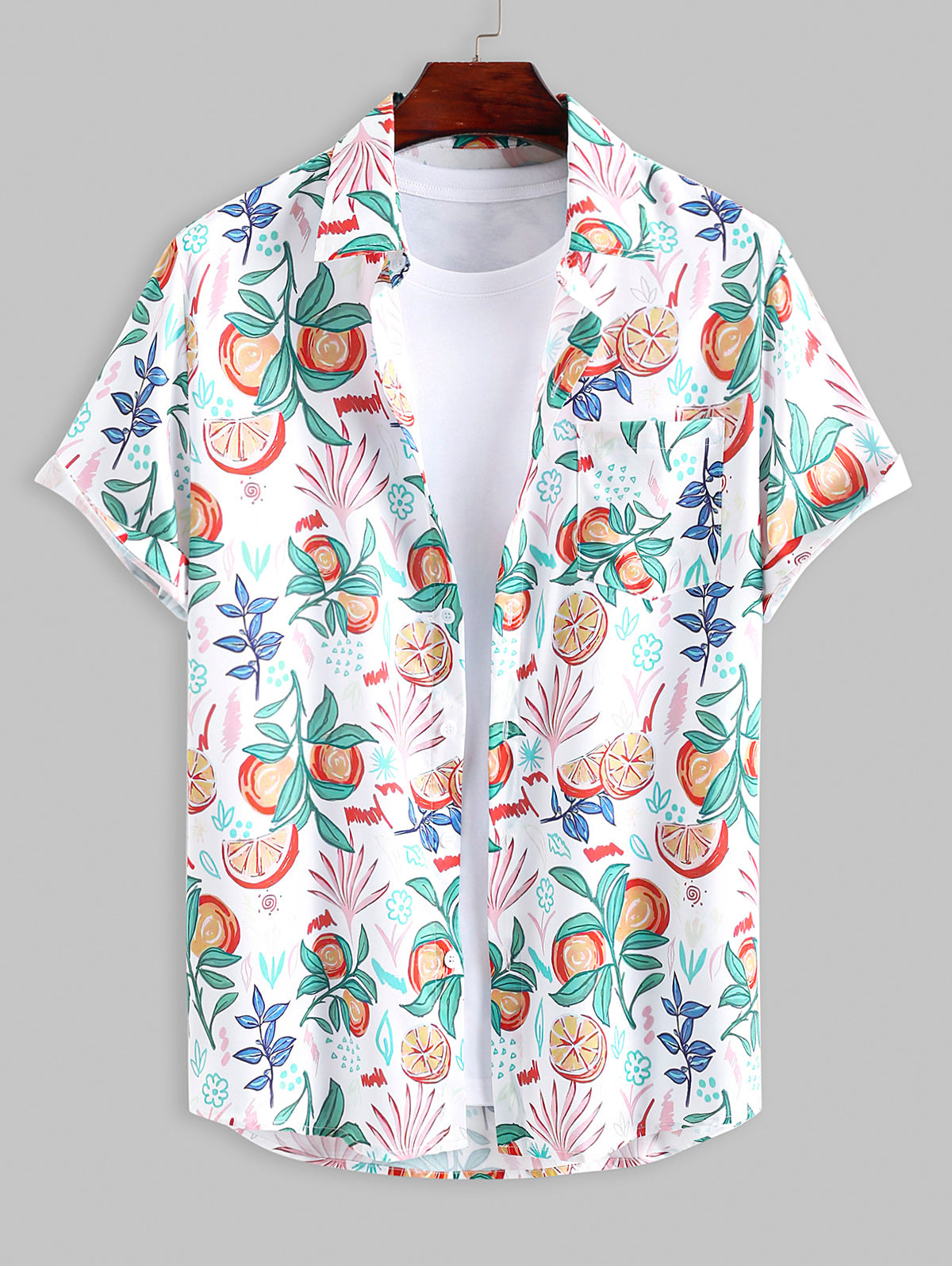 Chemise de vacances à imprimé de feuilles florales de fruits tropicaux pour homme