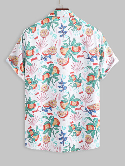 Chemise de vacances à imprimé de feuilles florales de fruits tropicaux pour homme