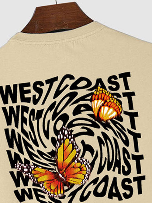 WEST COAST Butterfly Pattern Short Sleeves T-shirt Kosyway