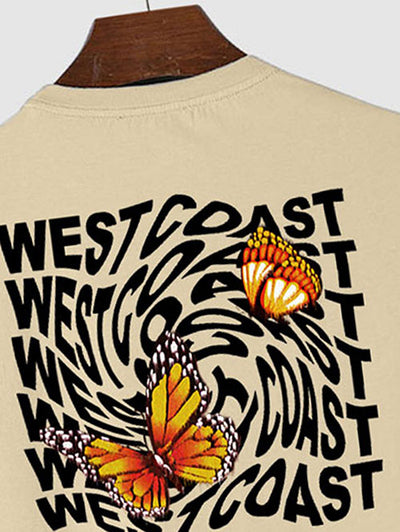 WEST COAST Butterfly Pattern Short Sleeves T-shirt