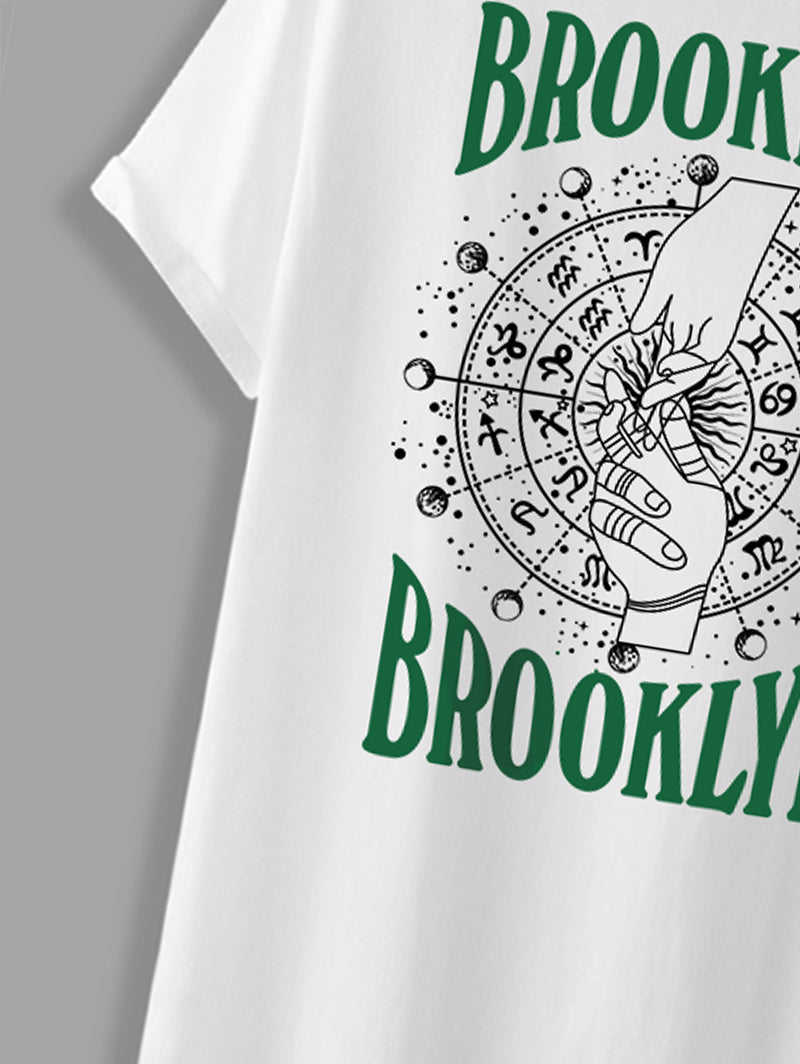 BROOKLYN Gesture Horoscope Graphic Printed Short Sleeve T-shirt Kosyway