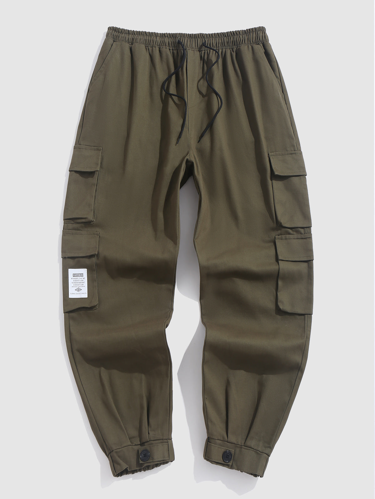 Men's Streetwear Daily Letter Patched Design Multi-pocket Drawstring Beam Feet Cargo Pants Kosyway