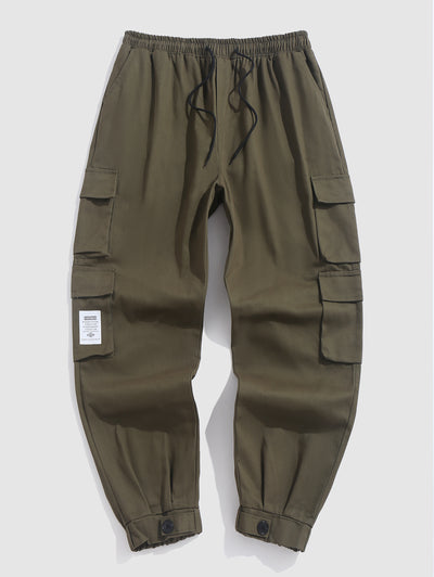 Men's Streetwear Daily Letter Patched Design Multi-pocket Drawstring Beam Feet Cargo Pants