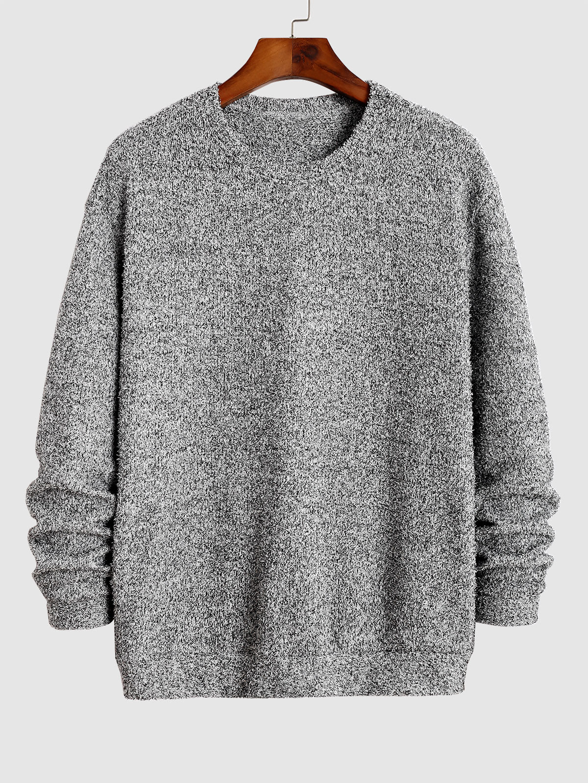 Men's Crew Neck Heathered Fluffy Knitted Drop Shoulder Pullover Sweatshirt