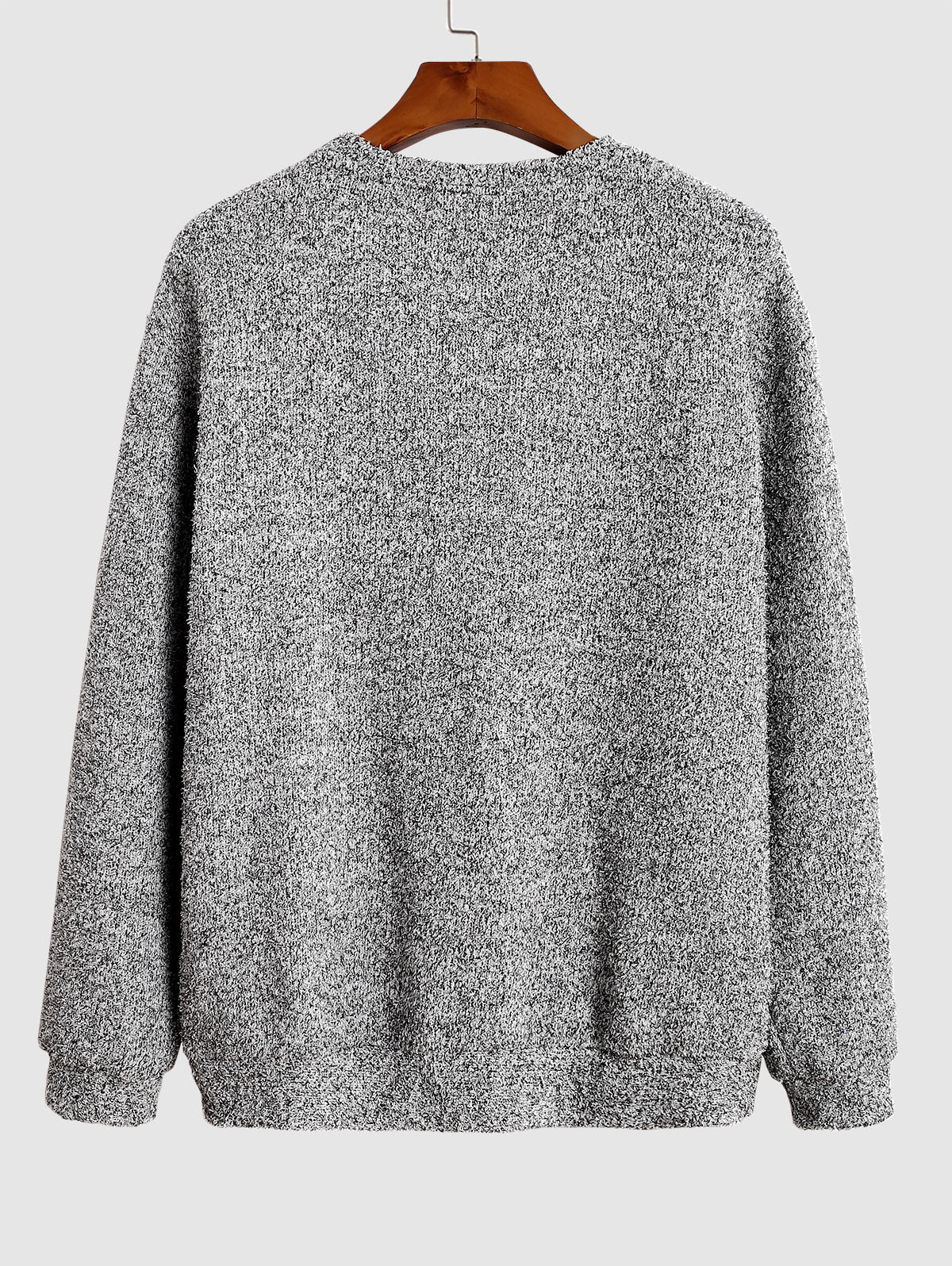 Men's Crew Neck Heathered Fluffy Knitted Drop Shoulder Pullover Sweatshirt