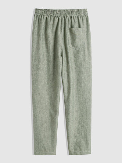 Men's Casual Plain Color Cotton and Linen Textured Drawstring Pants