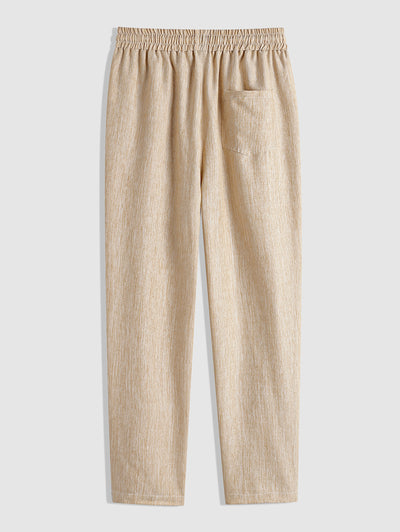 Men's Casual Plain Color Cotton and Linen Textured Drawstring Pants