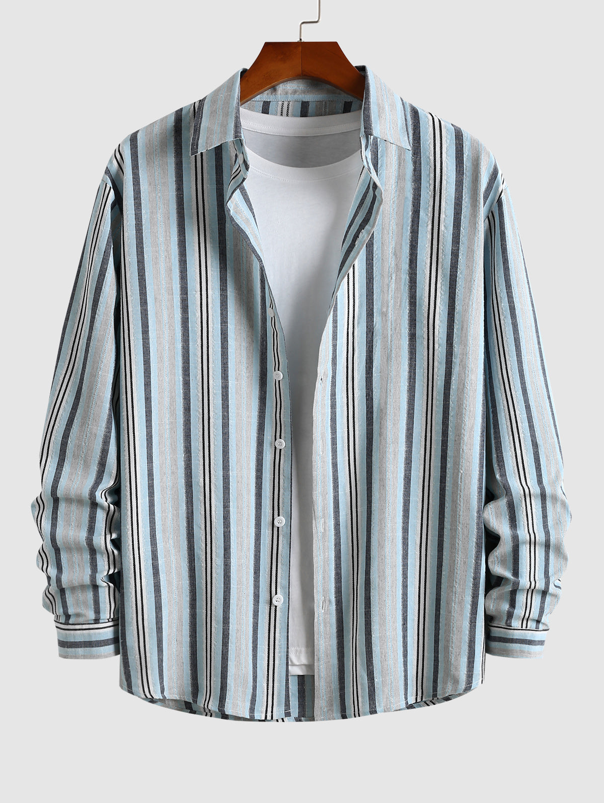 Men's Striped Pattern Long Sleeves Button Front Shirt Kosyway