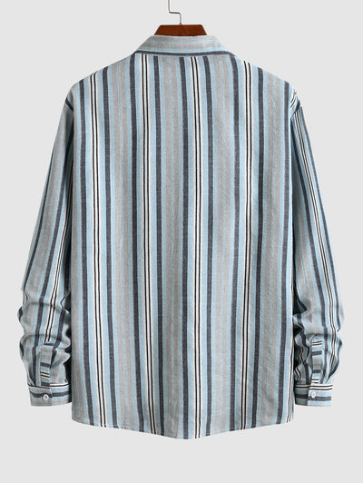 Men's Striped Pattern Long Sleeves Button Front Shirt