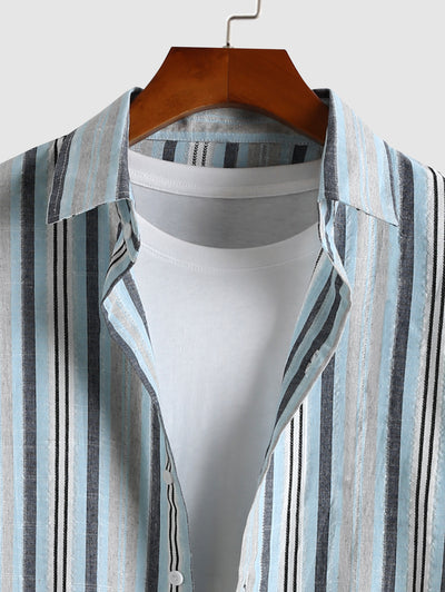 Men's Striped Pattern Long Sleeves Button Front Shirt