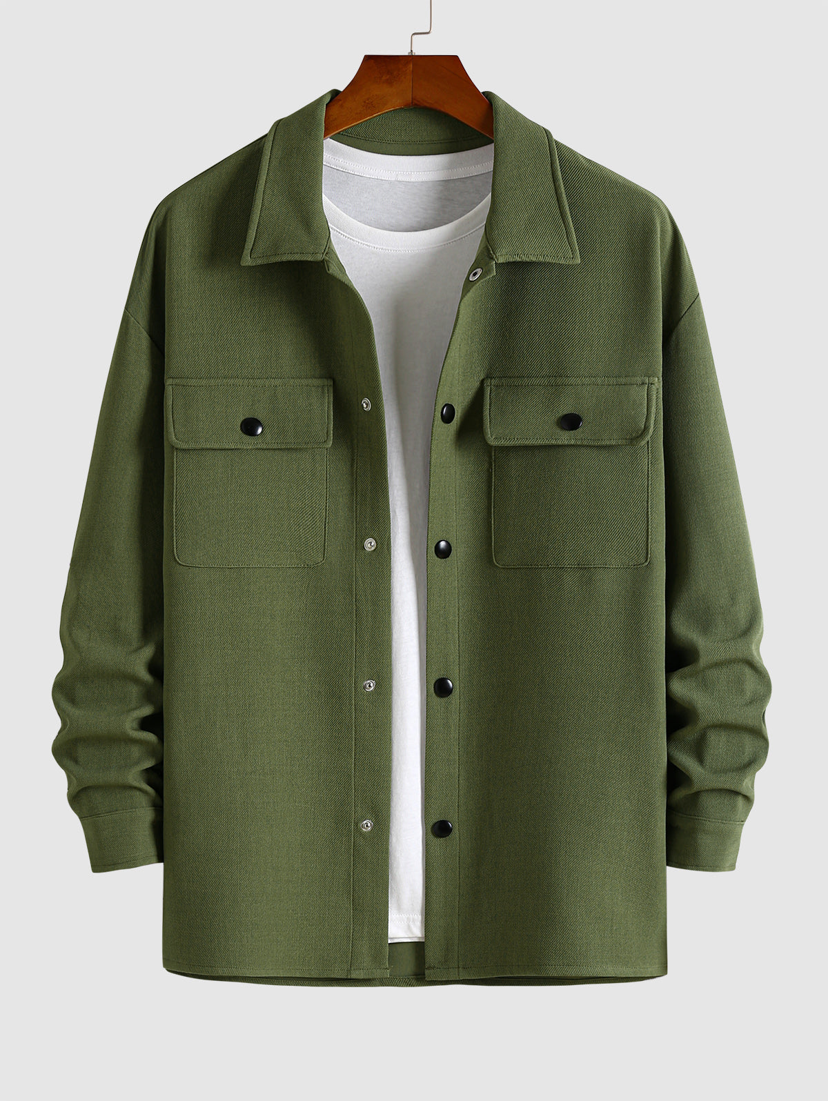 Men's Plain Color Twill Textured Front Pockets Design Turn-down Collar Jacket