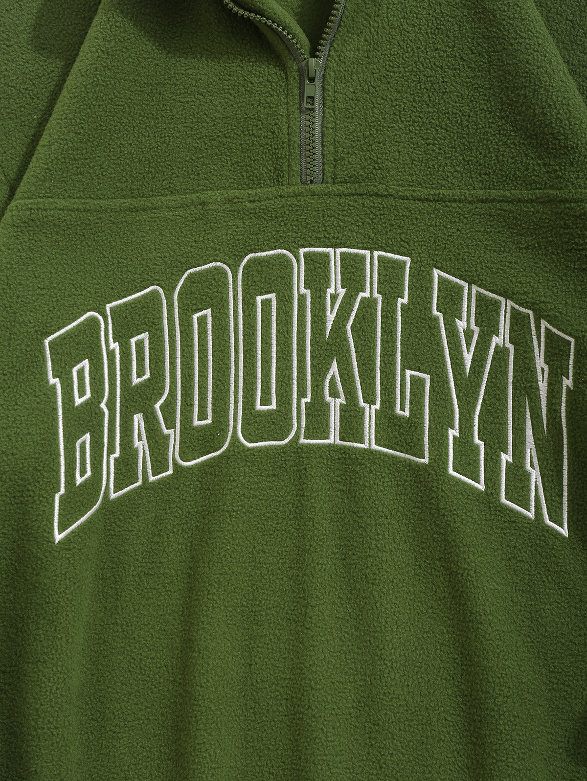 Men's BROOKLYN Letter Embroidered Fuzzy Polar Fleece Quarter Zip Stand Collar Pullover Sweatshirt