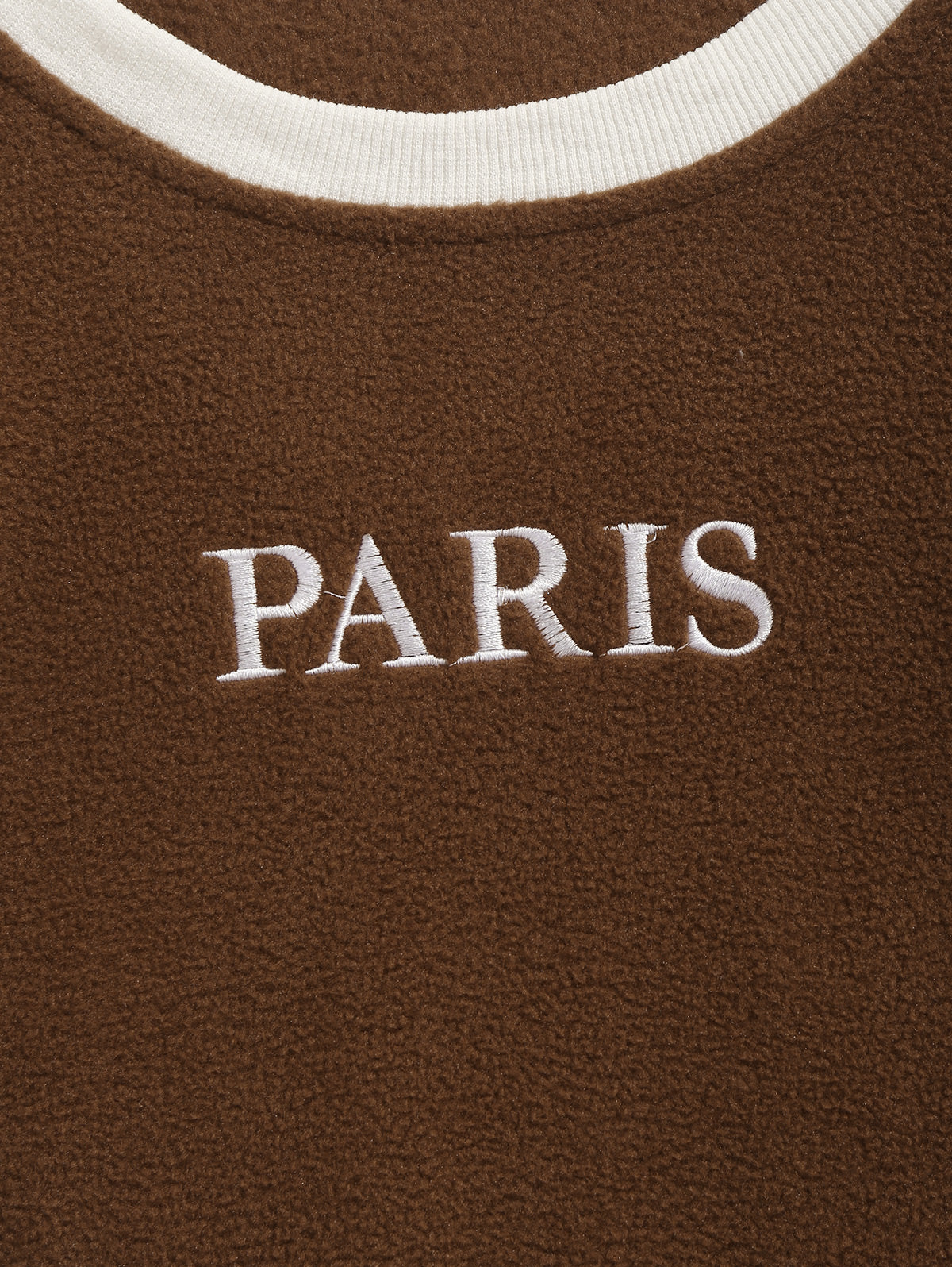 Men's Colorblock PARIS Embroidered Fuzzy Polar Fleece Crew Neck Pullover Sweatshirt