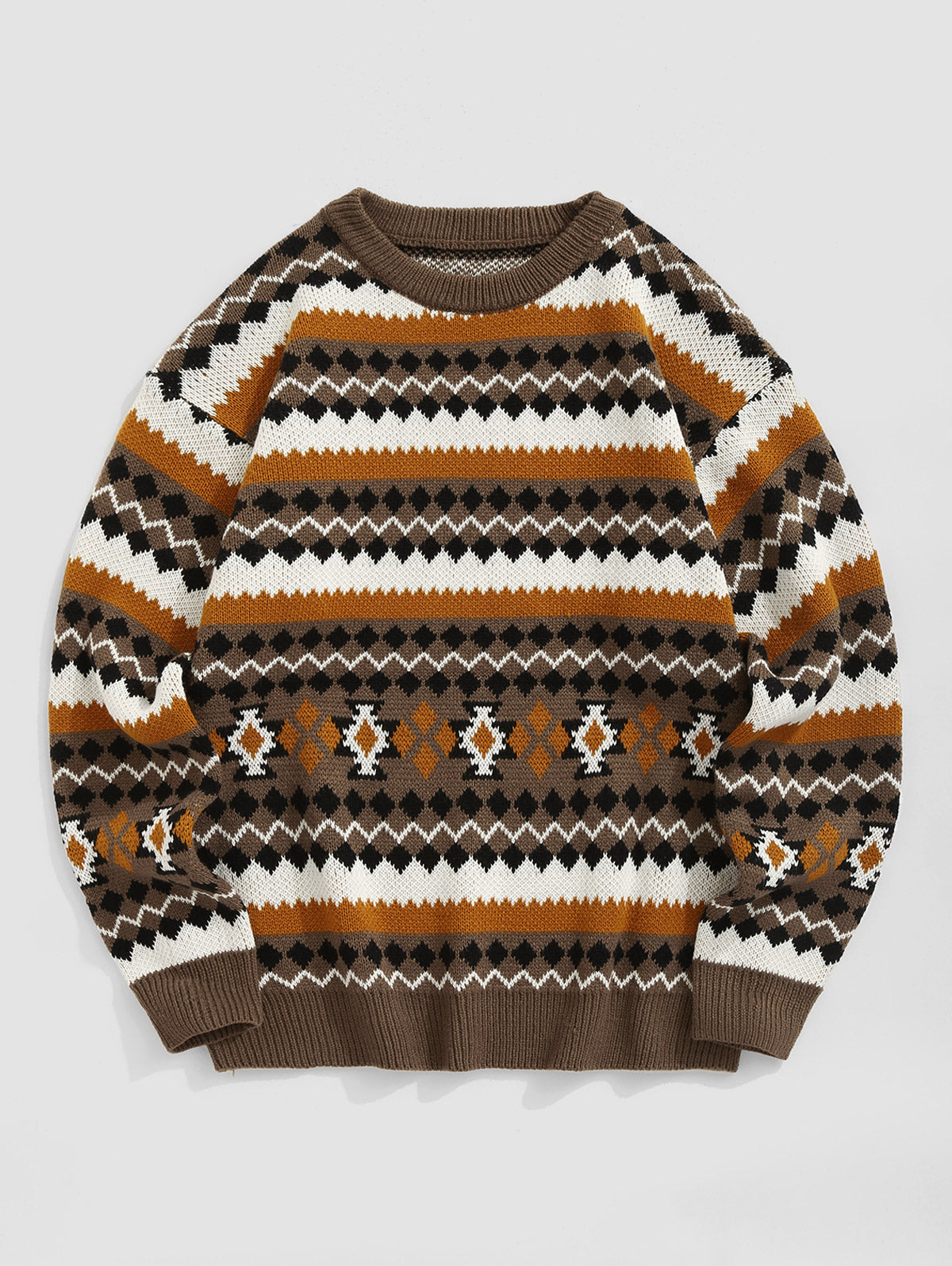 Men's Ethnic Aztec Printed Knitted Round Neck Pullover Sweater