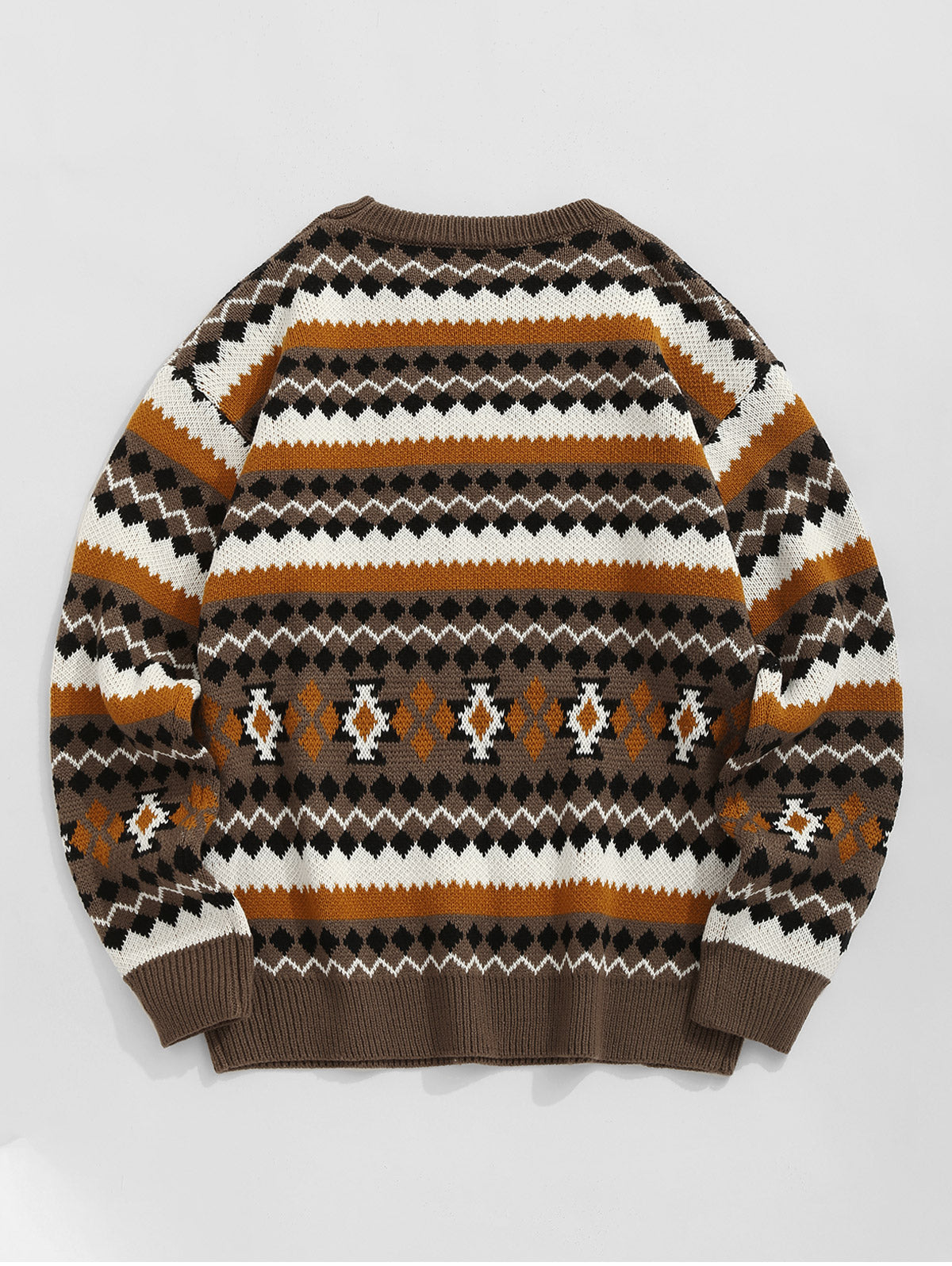 Men's Ethnic Aztec Printed Knitted Round Neck Pullover Sweater Kosyway