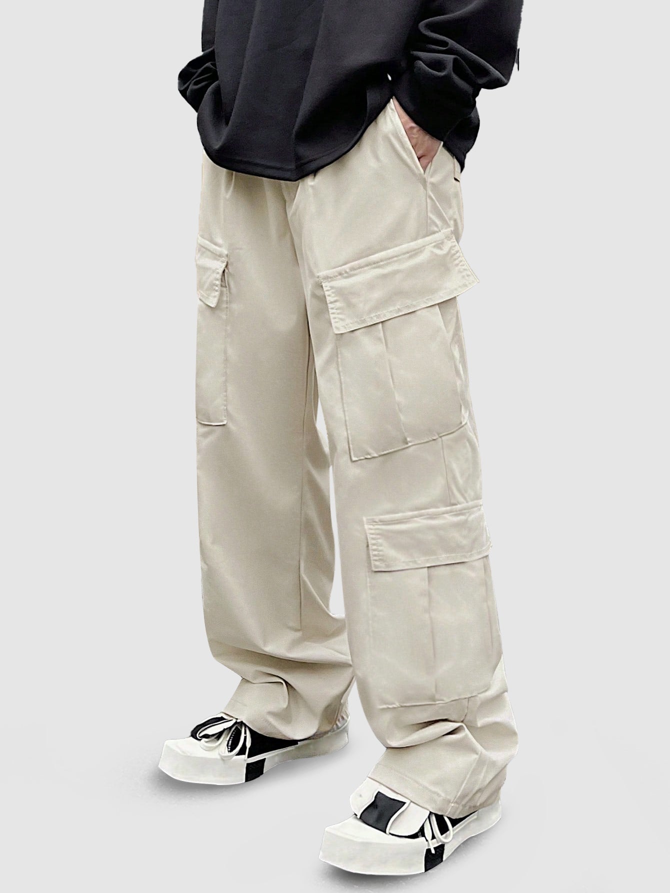 Men's Streetwear Casual Solid Color Drawstring Wide Leg Cargo Pants