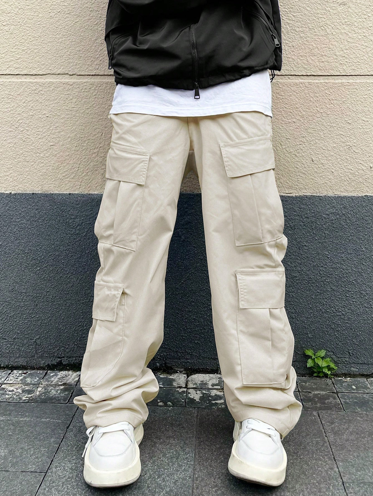 Men's Streetwear Casual Solid Color Drawstring Wide Leg Cargo Pants Kosyway