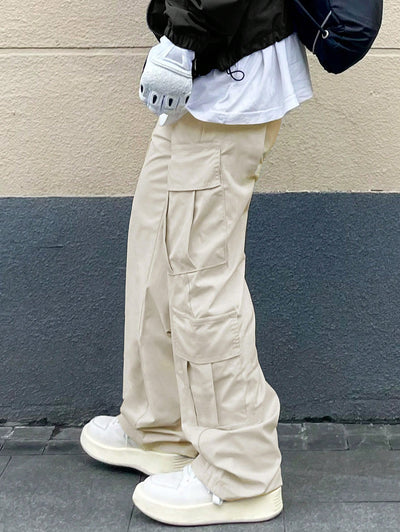 Men's Streetwear Casual Solid Color Drawstring Wide Leg Cargo Pants