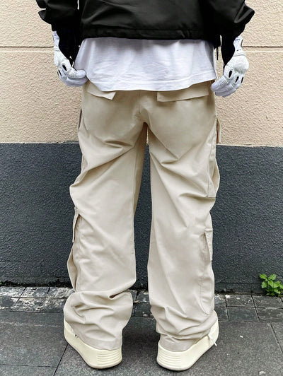 Men's Streetwear Casual Solid Color Drawstring Wide Leg Cargo Pants Kosyway