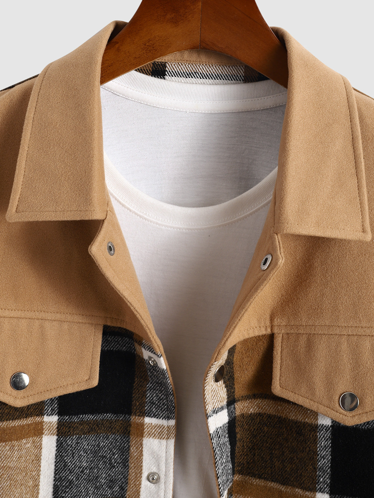 Men's Casual Plaid Pattern Woolen Spliced Button Front Jacket