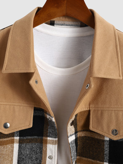 Men's Casual Plaid Pattern Woolen Spliced Button Front Jacket