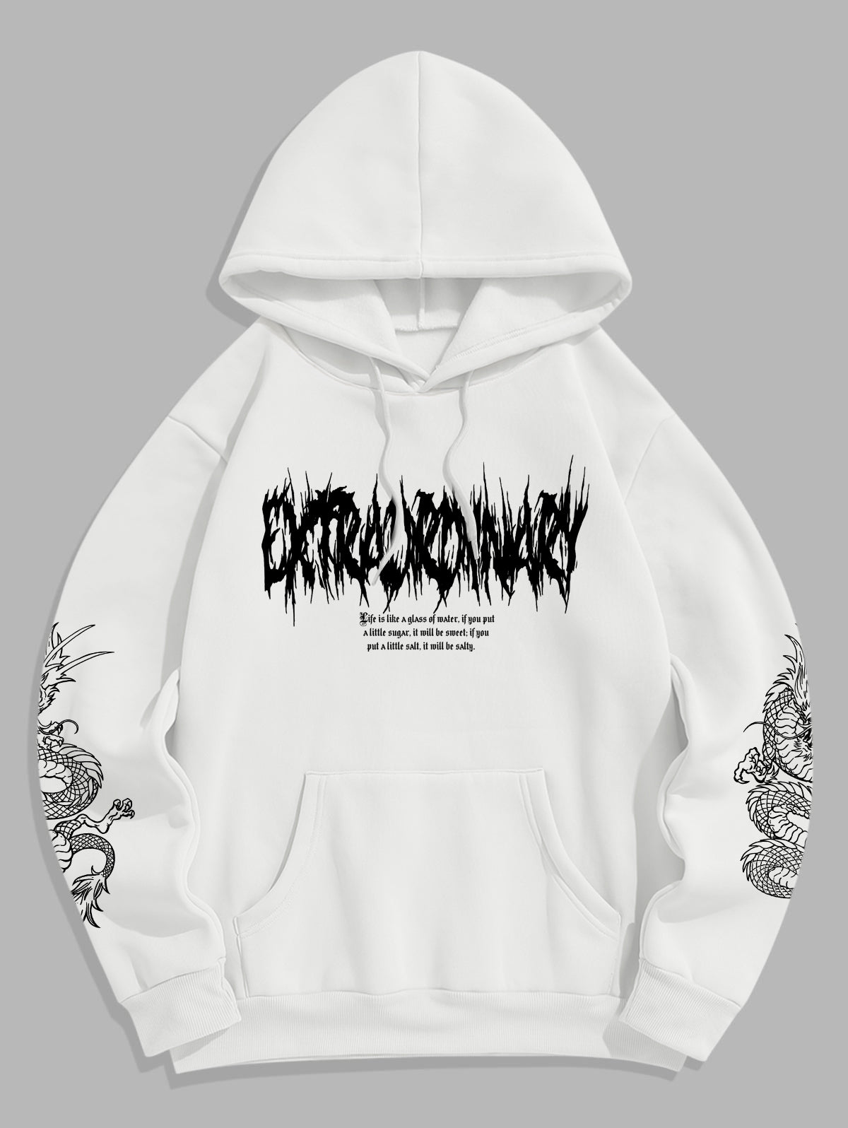 Men's Oriental Letter Dragon Graphic Printed Thermal Fleece-lined Kangaroo Pocket Pullover Hoodie