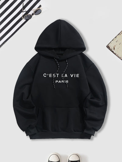 Letter C'EST LA VIE PARIS Embroidery Essentials Hoodie