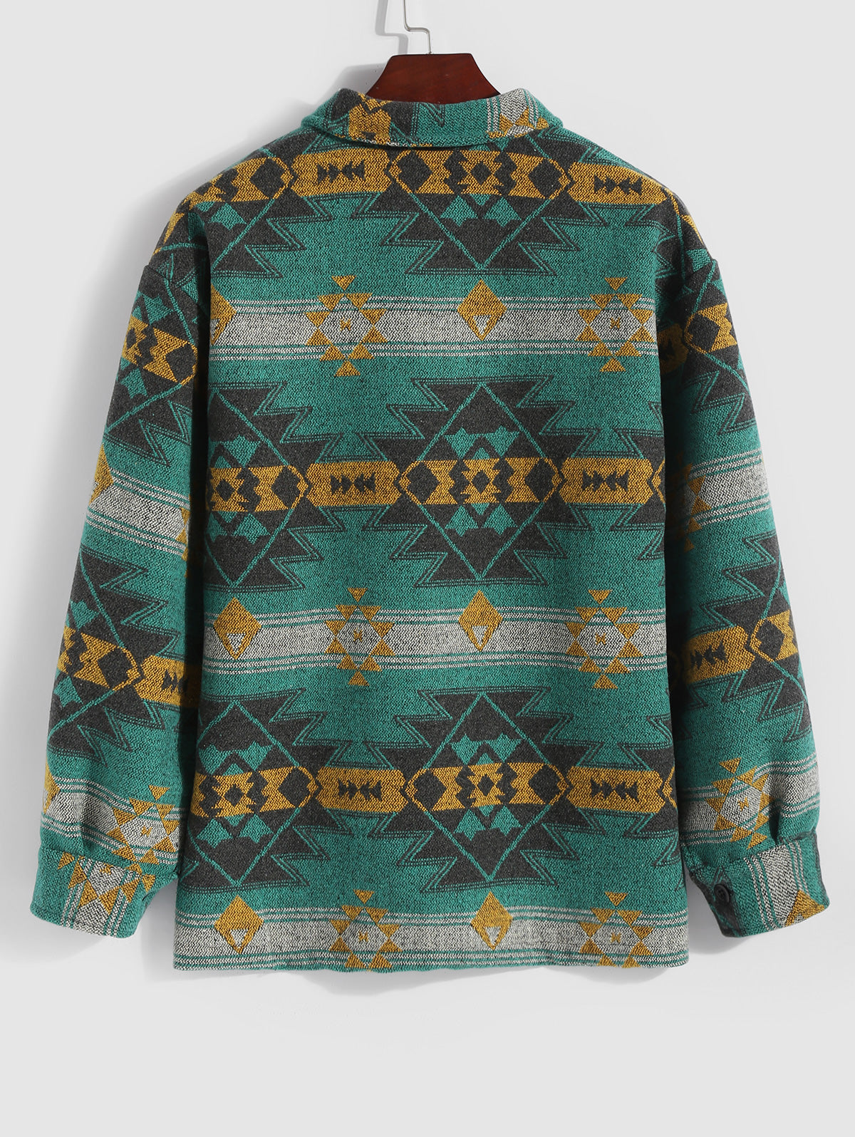 Men's Ethnic Aztec Printed Button Front Slant Pocket Woolen Jacket