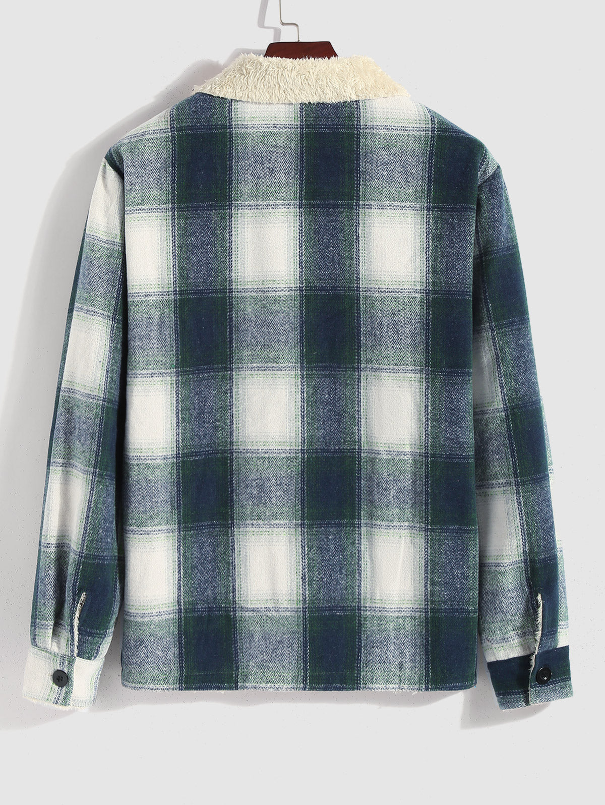 Men's Casual Plaid Pattern Front Pocket Thermal Fluffy Fleece-lined Jacket