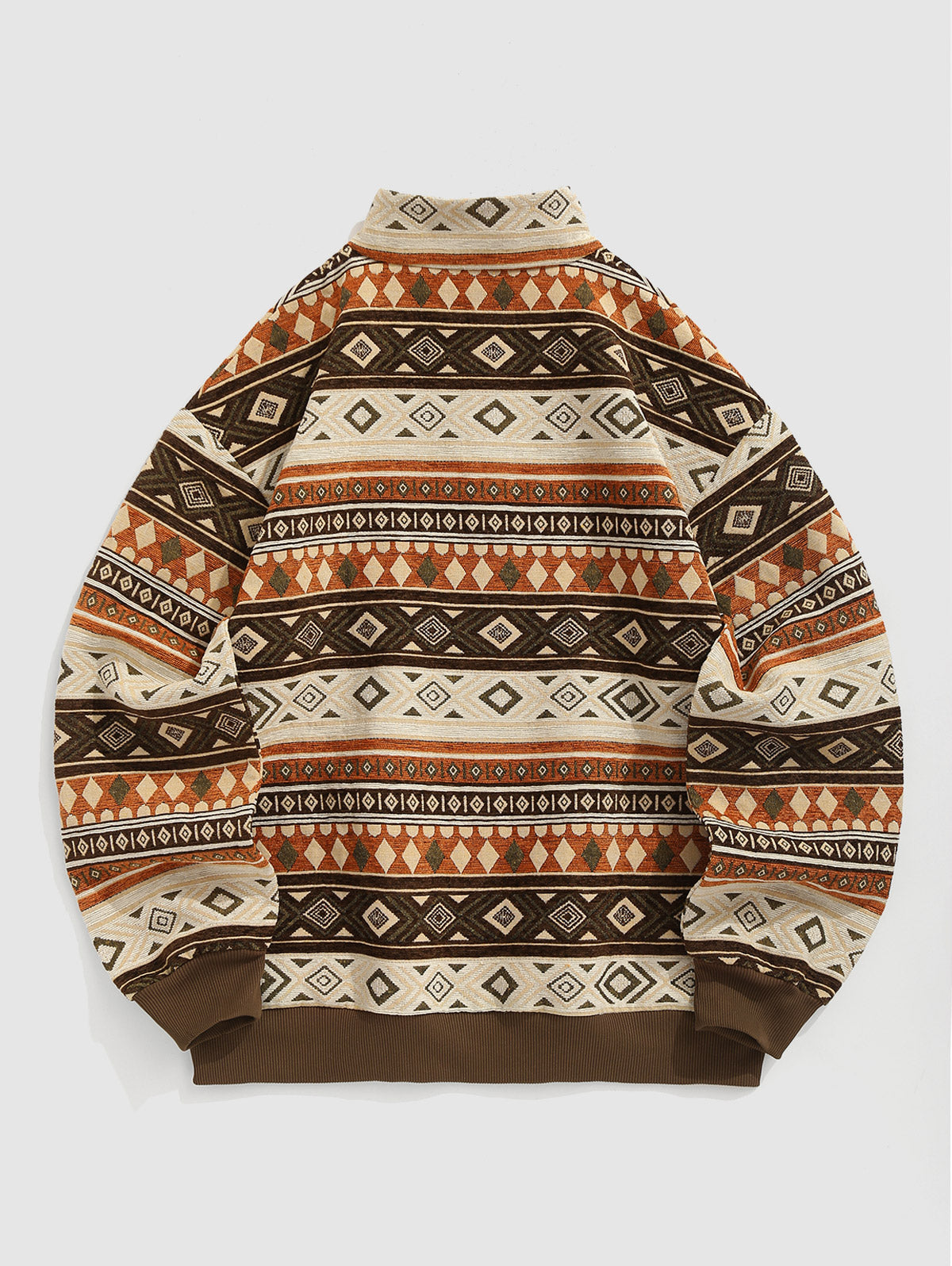 Men's Ethnic Aztec Geometric Jacquard Flocking Quarter Zip Stand Collar Woolen Pullover Sweatshirt Kosyway