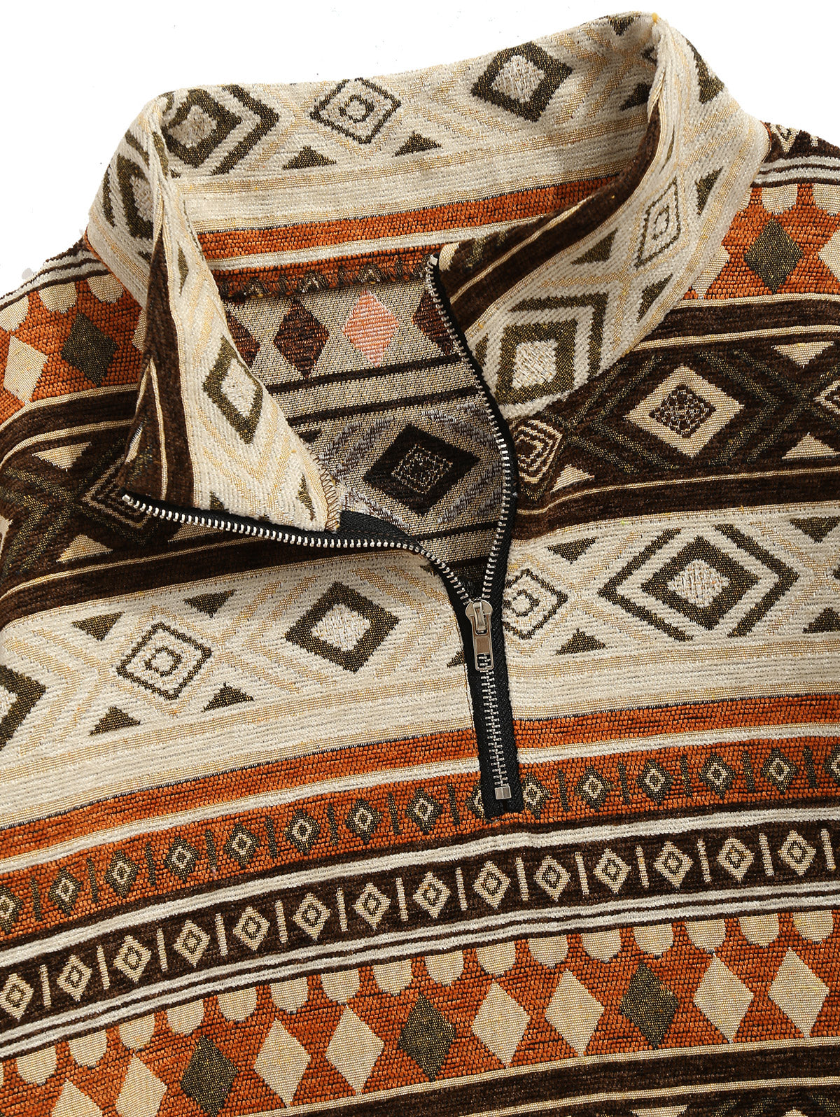 Men's Ethnic Aztec Geometric Jacquard Flocking Quarter Zip Stand Collar Woolen Pullover Sweatshirt