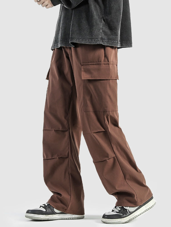 Men's Casual Streetwear Solid Color Ruched Drawstring Striaght Leg Cargo Pants Kosyway