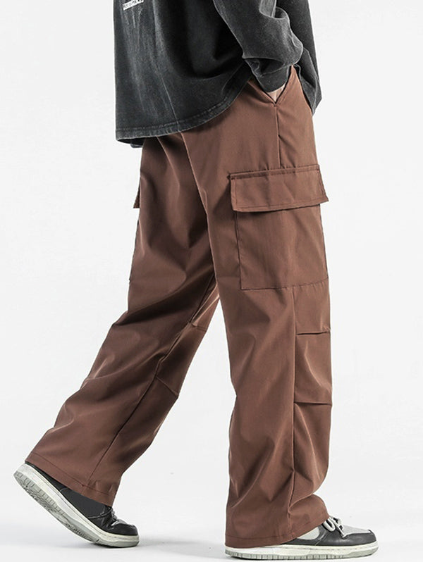 Men's Casual Streetwear Solid Color Ruched Drawstring Striaght Leg Cargo Pants