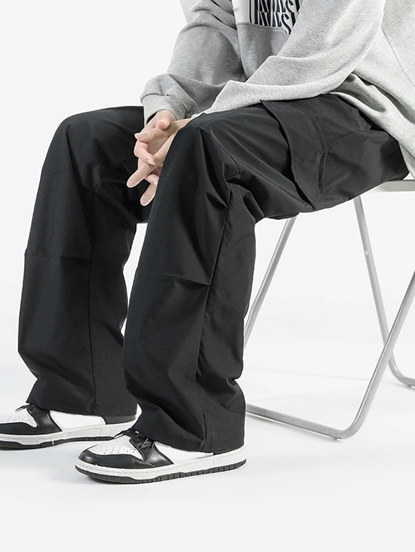 Men's Casual Streetwear Solid Color Ruched Drawstring Striaght Leg Cargo Pants Kosyway