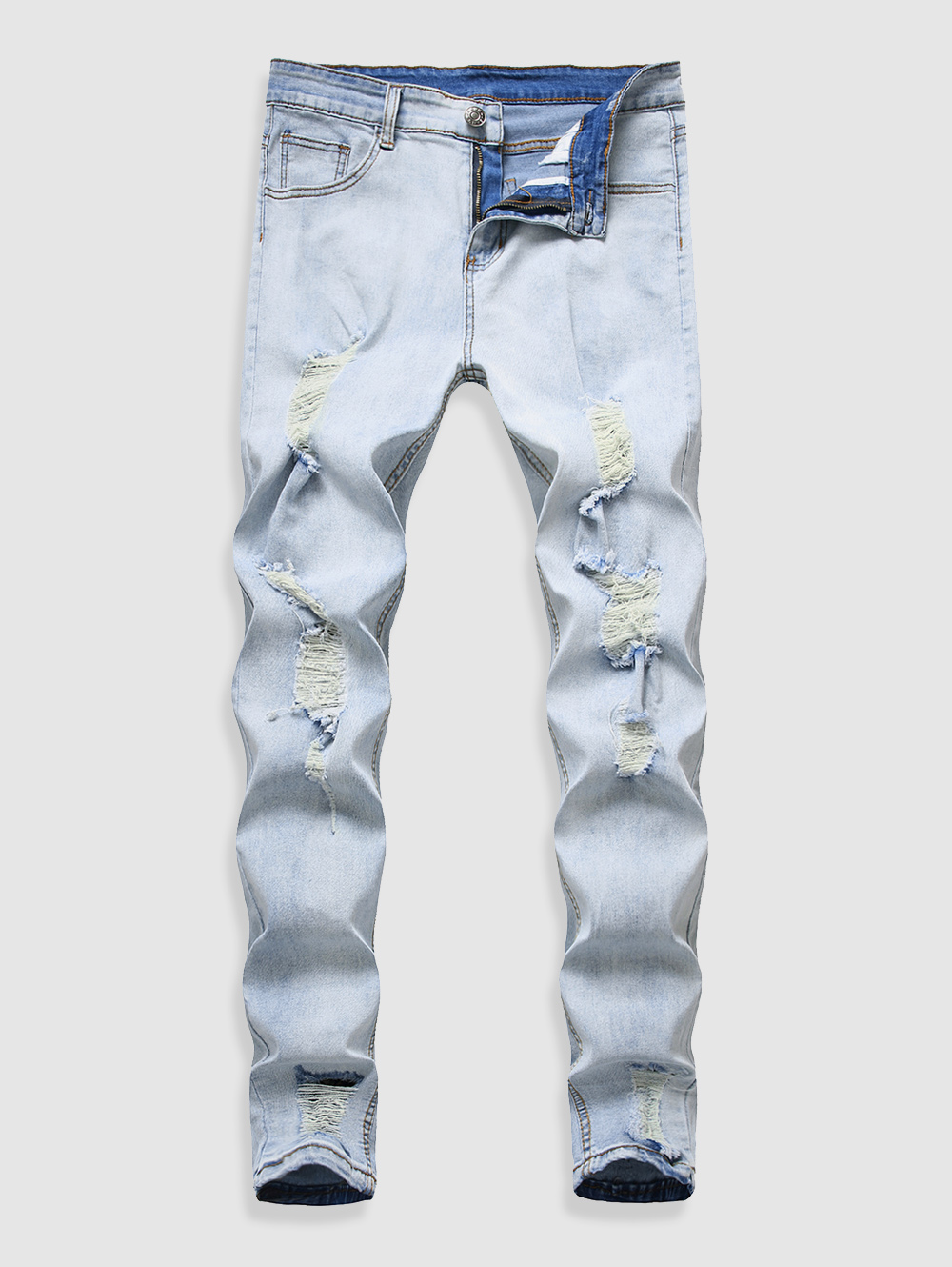 Mens Casual Ripped Frayed Tapered Jeans